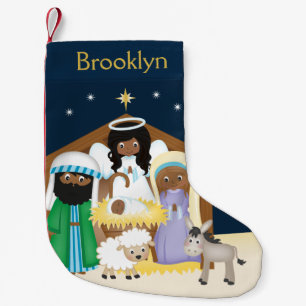 Petite Chaussette De Noël Personnaliser la crèche afro-américaine