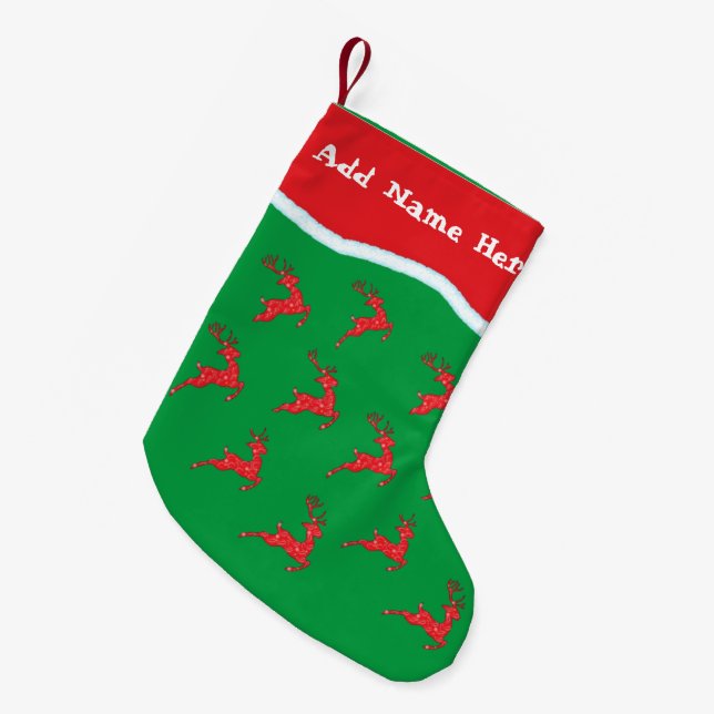 Petite Chaussette De Noël Personnaliser Reindeer Green Bas (Devant (Accrochage))