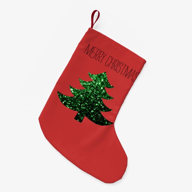Petite Chaussette De Noël Personnaliser Sparkly sapin vert rouge (Devant (Accrochage))