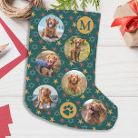 Petite Chaussette De Noël Pet Dog Photo personnalisée Collage Retro Motif<br><div class="desc">Décorez votre maison et gâtez votre animal de compagnie préféré avec ce collage photo de animal de compagnie super mignon et monogramme de noël stockking dans un arrière - plan de flocon de neige vert. 12 photos, 6 de chaque côté, pour toutes vos années préférées photos et souvenirs. Vous pouvez...</div>