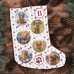Petite Chaussette De Noël Pet Photo Collage Red Empreintes de pattes Motif C<br><div class="desc">Décorez votre maison et gâtez votre animal de compagnie préféré avec ce collage photo de animal de compagnie super mignon et monogramme de noël plein avec empreintes de pattes et coeurs. 12 photos, 6 de chaque côté, pour toutes vos années préférées photos et souvenirs. Vous pouvez faire une photo pour...</div>