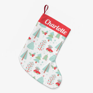 Petite Chaussette De Noël Petit bas de Noël de voiture rouge avec sapin de N