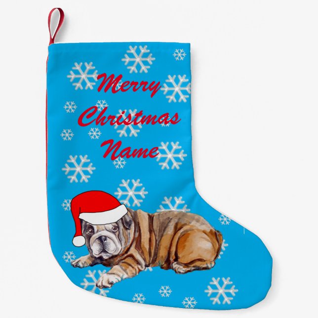 Petite Chaussette De Noël Petit Bulldog avec Santa Hat (Devant)