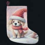 Petite Chaussette De Noël Petit chiot de Noël en chapeau santa<br><div class="desc">neige</div>