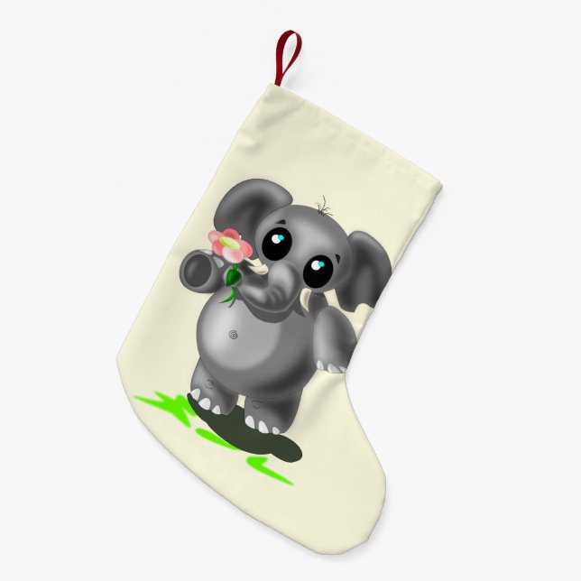 Petite Chaussette De Noël Petit éléphant avec fleur Noël Stocker (Devant (Accrochage))