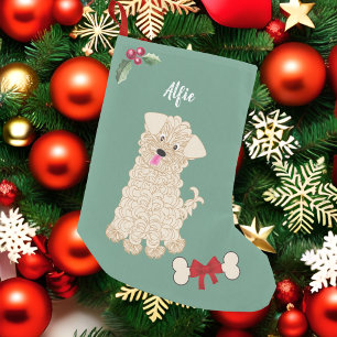 Petite Chaussette De Noël Petit garçon Maltipoo Chien Vert Monogramme