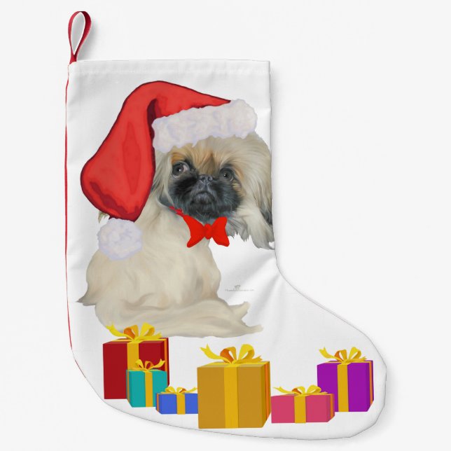 Petite Chaussette De Noël Petit Pékinois Père Noël (Devant)