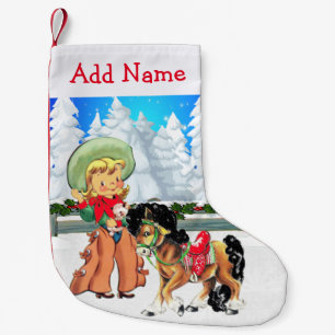 Petite Chaussette De Noël Petite Cowgirl à la scène hivernale