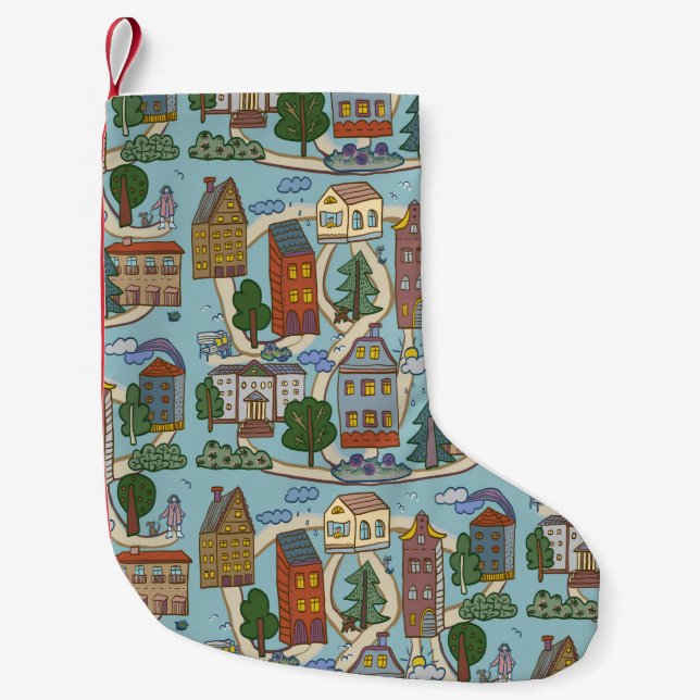 Petite Chaussette De Noël petites maisons de ville motif  (Devant)
