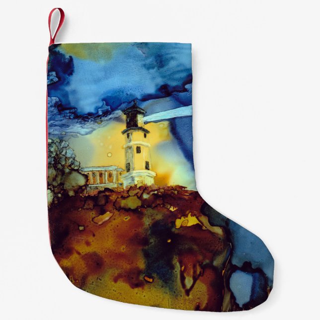 Petite Chaussette De Noël Phare fendu de roche la nuit (Devant)