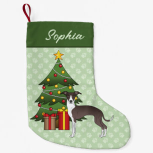 Petite Chaussette De Noël Phoque Et Blanc Italien Greyhound & Arbre De Noël