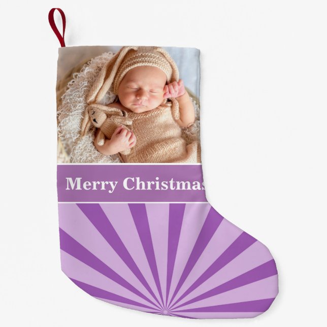 Petite Chaussette De Noël Photo bébé arrière - plan violet (Devant)