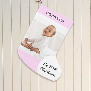 Petite Chaussette De Noël Photo de bébé Premier Noël Mignon Rose Personnalis