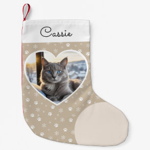 Petite Chaussette De Noël Photo de chat Cœur Écriture Élégante Empreinte de