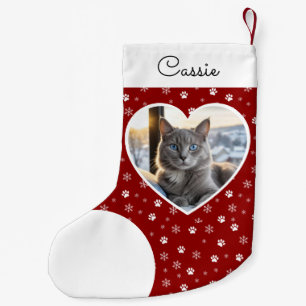 Petite Chaussette De Noël Photo de chat domestique personnalisé rouge cramoi