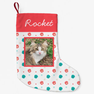 Petite Chaussette De Noël Photo de chat Empreintes de pattes de fête Personn