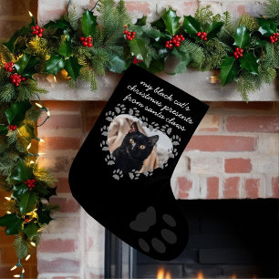 Petite Chaussette De Noël Photo de chat noir Empreinte de patte animal de co