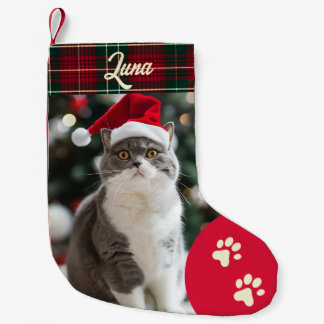 Petite Chaussette De Noël Photo de chat personnalisée Stockage de Noël