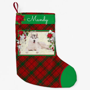Petite Chaussette De Noël Photo de chien et nom Joli Plaid Red Green