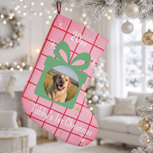 Petite Chaussette De Noël Photo de chien personnalisée Plaid rose Noël premi