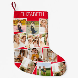 Petite Chaussette De Noël Photo de Noël Collage Personnalisé Nom Noël Rouge