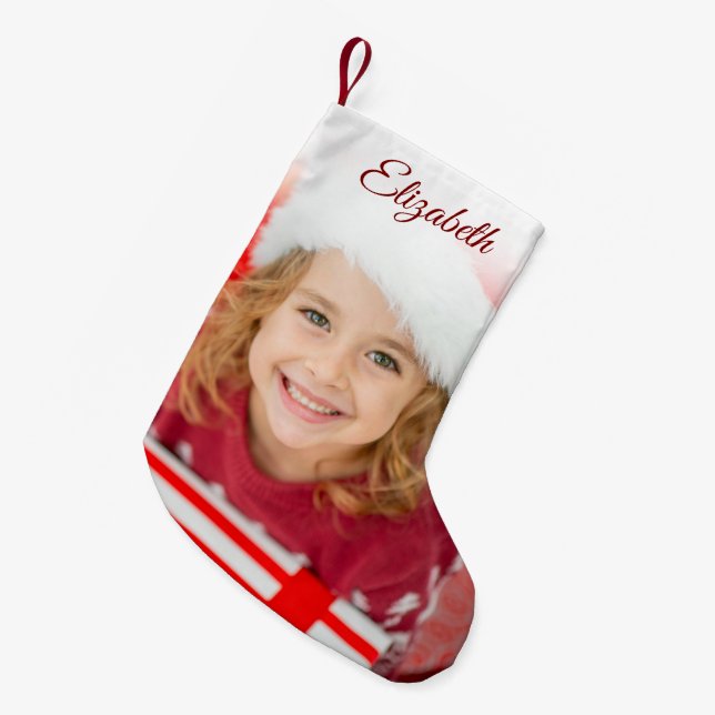 Petite Chaussette De Noël Photo élégant rouge avec nom personnalisé (Devant (Accrochage))