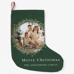 Petite Chaussette De Noël Photo moderne vert couronne de Noël