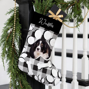 Petite Chaussette De Noël Photo personnalisé de chien/chat avec carreaux noi