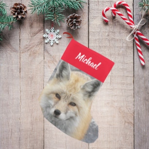 Petite Chaussette De Noël Photo Red Fox mignonne avec nom