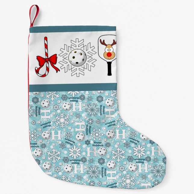 Petite Chaussette De Noël Pickleball Noël Joie Reindeer Bleu et Blanc (Devant)