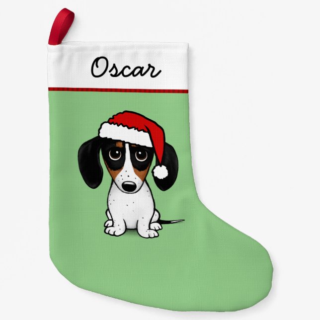 Petite Chaussette De Noël Piebald Dachshund Père Noël Cute Wiener Chien (Devant)