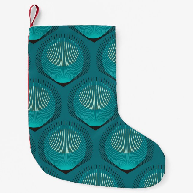 Petite Chaussette De Noël Pierres Peacock Stylisées Carrelage bleu (Devant)