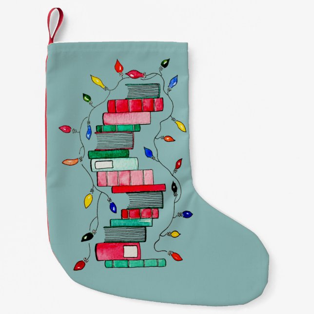 Petite Chaussette De Noël Pile de livre de fête - arrière - plan vert (Devant)