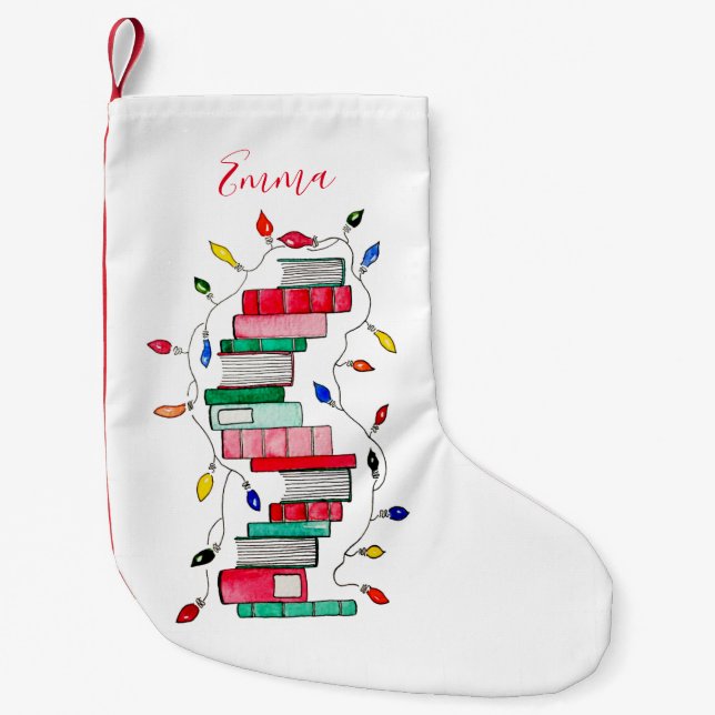 Petite Chaussette De Noël Pile de livre de fête - personnalisée (Devant)