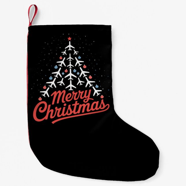 Petite Chaussette De Noël Pilote d'arbre de Noël d'avion (Devant)