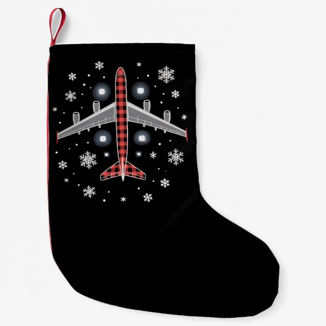 Petite Chaussette De Noël Pilote de Noël à carreaux d'avion (Devant)