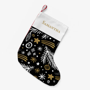 Petite Chaussette De Noël Pin doodle d'or noir avec nom festif