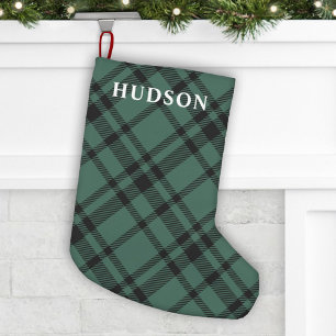 Petite Chaussette De Noël Pine Green Tartan Plaid Personalized Name