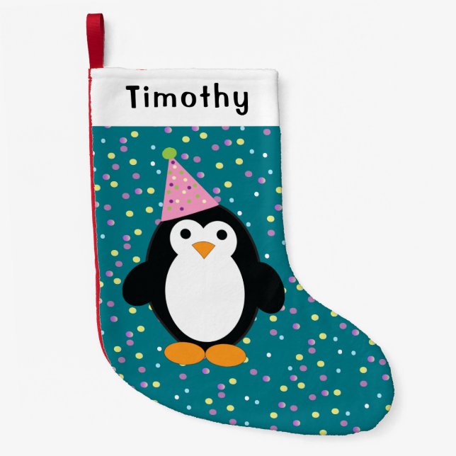 Petite Chaussette De Noël Pingouin Confetti, arrière - plan de la fête (Devant)