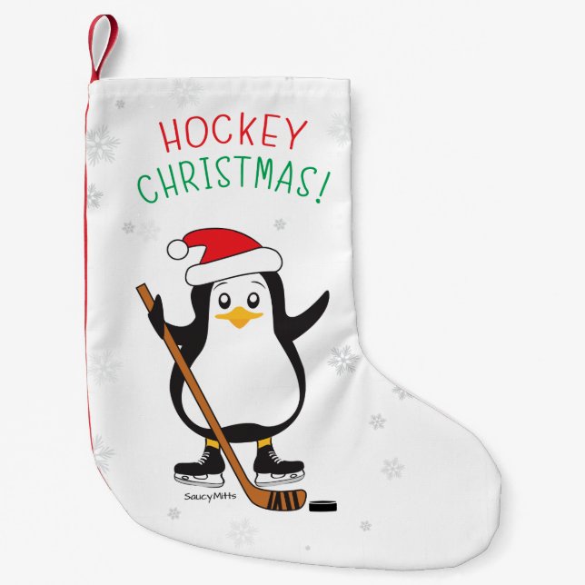 Petite Chaussette De Noël Pingouin d'hockey de Noël (Devant)