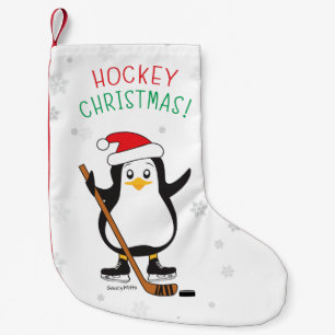Petite Chaussette De Noël Pingouin d'hockey de Noël