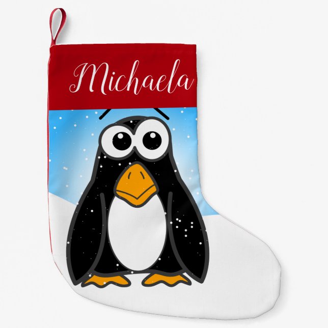 Petite Chaussette De Noël Pingouin mignon avec Snowflakes Blue Sky Kids Cart (Devant)