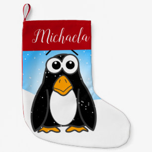 Petite Chaussette De Noël Pingouin mou avec les flocons de neige Ciel bleu E