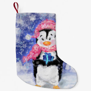 Petite Chaussette De Noël Pingouin pour bébé avec cadeau