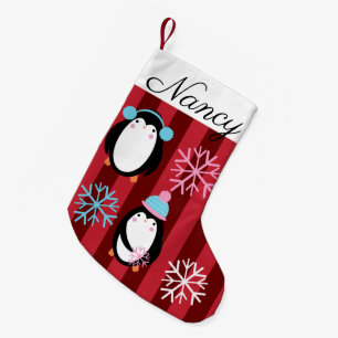 Petite Chaussette De Noël Pingouins de Noël modernes adorables et flocons de