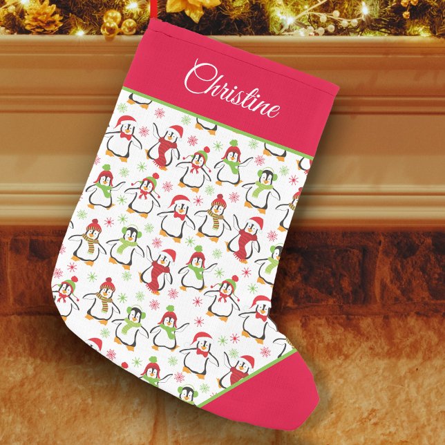 Petite Chaussette De Noël Pingouins Motif rouge et vert (Créateur téléchargé)