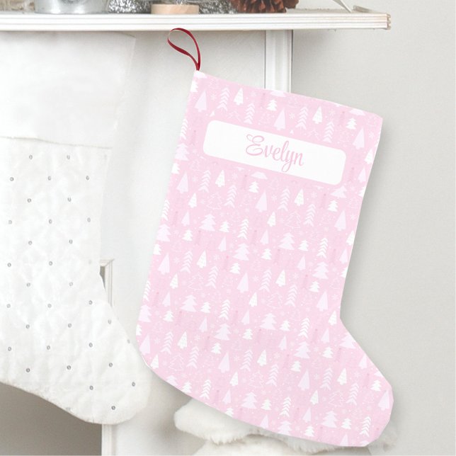 Petite Chaussette De Noël Pink Christmas Trees Nom du Motif (Pink Christmas Trees Pattern Name Small Christmas Stocking)