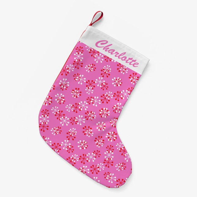 Petite Chaussette De Noël Pink Retro Mid Mod Motif atomique personnalisé (Devant (Accrochage))