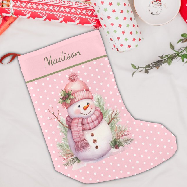 Petite Chaussette De Noël Pink Snowman Polka Point Custom Christmas Stocking (Créateur téléchargé)