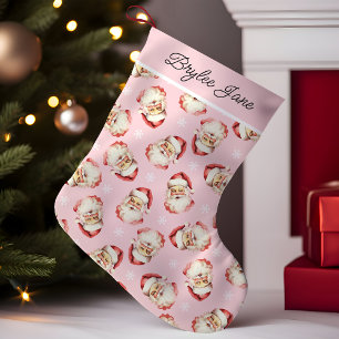 Petite Chaussette De Noël Pink Vintage rétro Père Noël Personnalisé